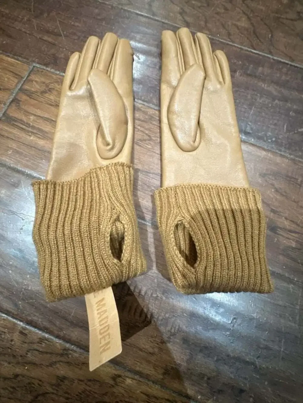 Steve Madden Women's Leather and Ribbed Knit Cuff Convertible Gloves